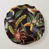 熱帯鳥：葉ヴィンテージと花 ラウンドクッション (裏面)