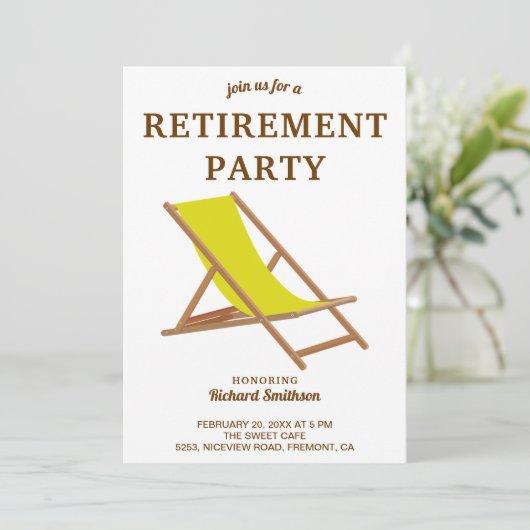 熱帯黄色のビーチチェア退職パーティー 招待状 (スタンド正面)