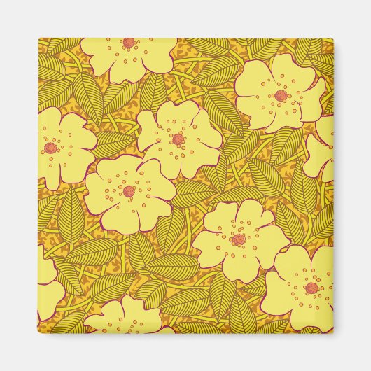 熱帯黄色の花のパターン マグネット (正面)