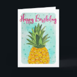 熱帯黄色パイナップル果実誕生日 カード<br><div class="desc">手でパイナップルの果実を持つトロピカル絵を描バルバースデーカード。</div>
