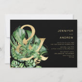 熱帯黄金色の葉のアンパサンド結婚ーズ 招待状 (正面)