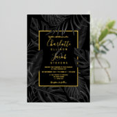 熱帯黒葉水カラー金ゴールド結婚スクリプト 箔招待状 (立ち正面)