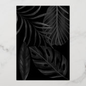 熱帯黒葉水カラー金ゴールド結婚スクリプト 箔招待状 (裏面)