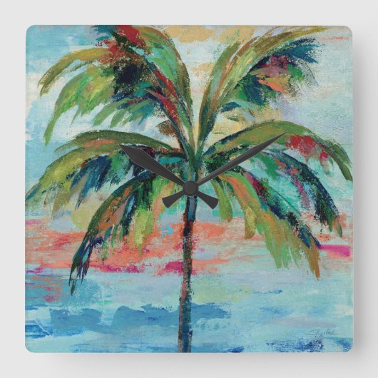 熱帯|のヤシの木 スクエア壁時計 (正面)