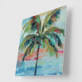 熱帯|のヤシの木 スクエア壁時計 (傾斜)