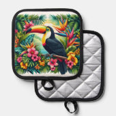 熱帯/ジャングルのオオハシの鳥 鍋敷き (正面/裏面)