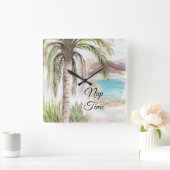 熱帯「昼寝時間」 スクエア壁時計 (ホーム)