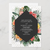 熱帯・金ゴールド植物フローラ結婚のインビタ 招待状 (正面/裏面)