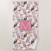 熱帯Biが付いているあなたのモノグラム|Modernパターンを加えて下さい ビーチタオル (正面)