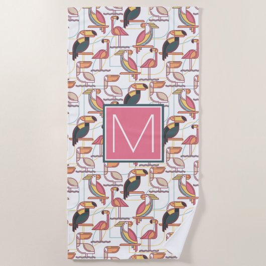 熱帯Biが付いているあなたのモノグラム|Modernパターンを加えて下さい ビーチタオル (正面)