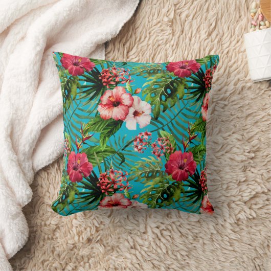 熱帯Flamigosおよびヤシの木の装飾用クッション クッション (ブランケット)