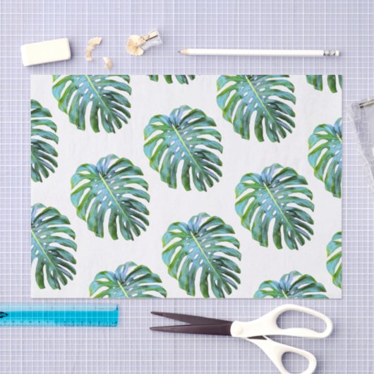 熱帯Monsteraの葉の写真の緑の草木 薄葉紙 (クラフト)