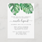 熱帯Monsteraはスタイリッシュな原稿の誕生日を残します インビテーションポストカード (正面)