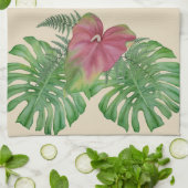 熱帯Monstera及びアンスリウム属の花の台所タオル キッチンタオル (折り畳み)