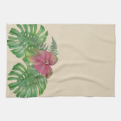 熱帯Monstera及びアンスリウム属の花の台所タオル キッチンタオル (横)