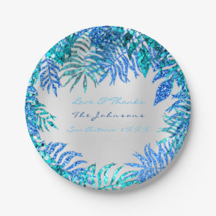 熱帯Palm Beachのオーシャンブルーの海のピンクTurqoise ペーパープレート