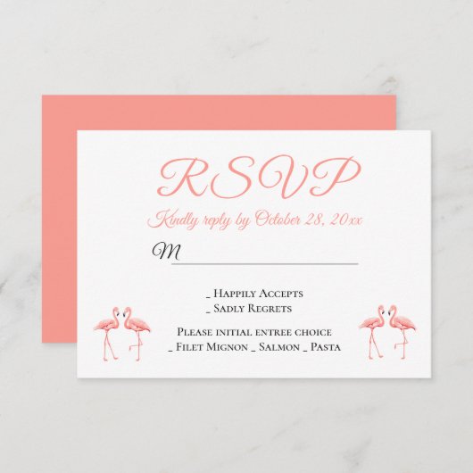 熱帯RSVPピンクフラミンゴ結婚スの夏パーティー 招待状 (正面/裏面)