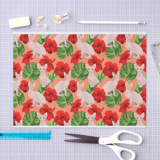 熱帯Sphynx猫のベクトル継ぎ目が無いパターン 薄葉紙 (クラフト)