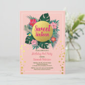 熱帯sweet sixteen16プールパーティーピンクと金ゴールド 招待状 (スタンド正面)