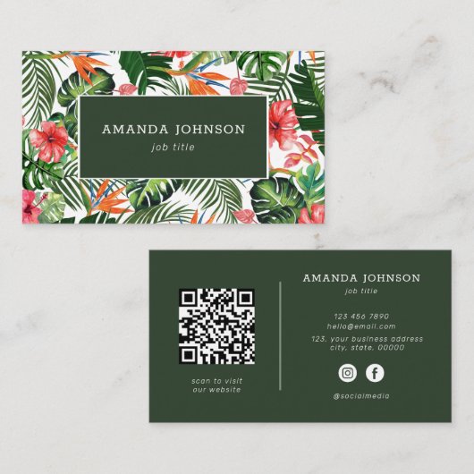 熱帯Vibe QRコードソーシャルメディアのアイコンエレガント 名刺 (正面/裏面)