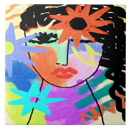 熱抽象芸術デジタルポートレートの女性 タイル (正面)