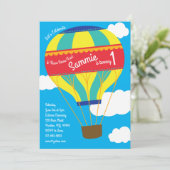 熱気の気球のカラフルの第1誕生日の招待状 招待状 (スタンド正面)