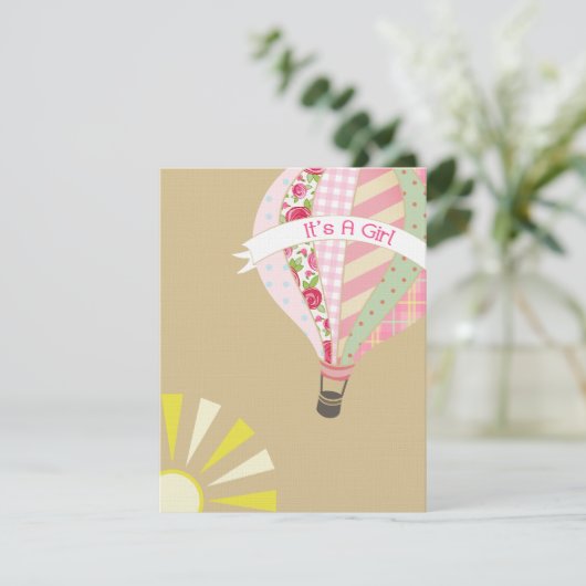 熱気の気球のガーリーなベビーシャワーの招待状 招待状 (スタンド正面)