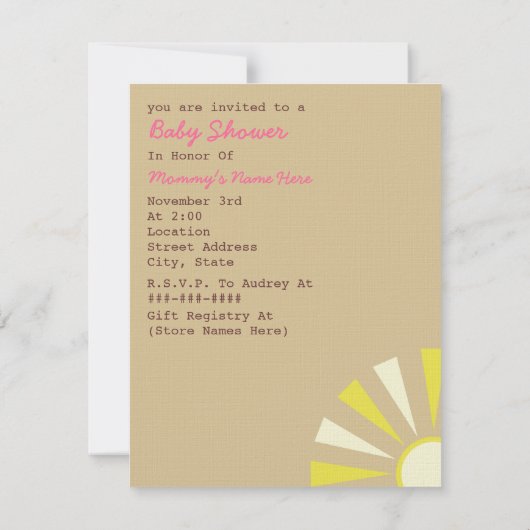 熱気の気球のガーリーなベビーシャワーの招待状 招待状 (裏面)