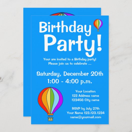 熱気の気球のバースデーパーティ招待状 招待状