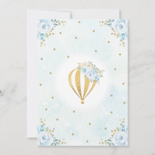 熱気の気球のベビーシャワーのパステル調の青い花柄 招待状 (裏面)