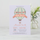 熱気の気球のベビーシャワーの招待状の紫色 招待状 (スタンド正面)