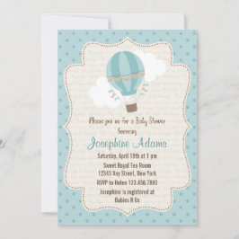 熱気の気球のベビーシャワーの招待状の青 招待状