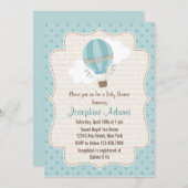 熱気の気球のベビーシャワーの招待状の青 招待状 (正面/裏面)