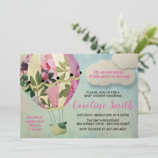 熱気の気球のベビーシャワーの招待 招待状 (スタンド正面)