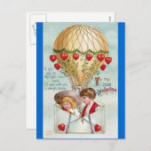 熱気の気球のヴィンテージのバレンタイン シーズンポストカード (正面/裏面)