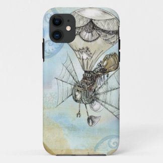 熱気の気球のヴィンテージのSteampunkの青いデザイン iPhone 11 ケース