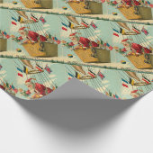 熱気の気球のヴィンテージサンタ ラッピングペーパー (角)