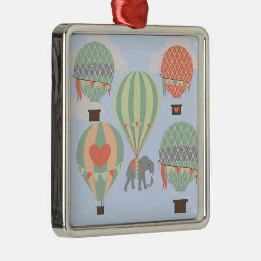 熱気の気球の上昇に乗っているかわいい象 メタルオーナメント (右)