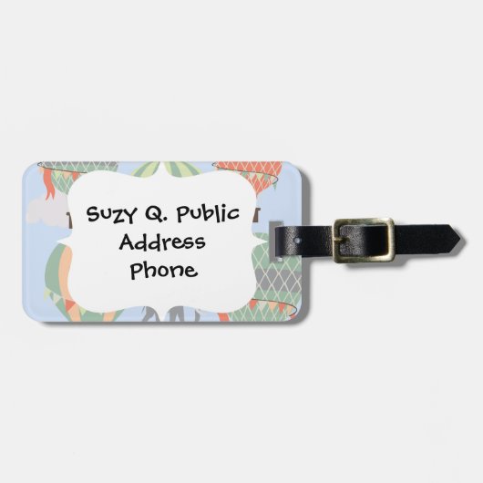 熱気の気球の上昇に乗っているかわいい象 ラゲッジタグ (正面横)