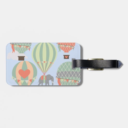 熱気の気球の上昇に乗っているかわいい象 ラゲッジタグ (裏面横)