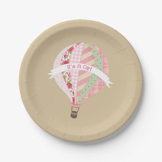 熱気の気球の女の子のベビーシャワー ペーパープレート (正面)