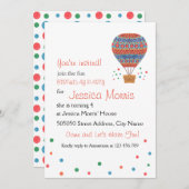 熱気の気球の子供の誕生日のパーティの招待状 招待状 (正面/裏面)