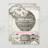 熱気の気球の子供の誕生日のパーティの招待状 招待状 (正面/裏面)