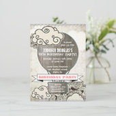 熱気の気球の子供の誕生日のパーティの招待状 招待状 (スタンド正面)