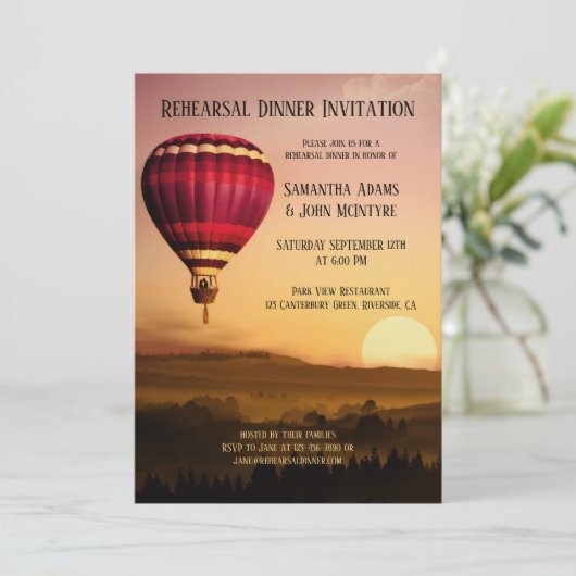 熱気の気球の日没のリハーサルの夕食の招待状 招待状 (スタンド正面)