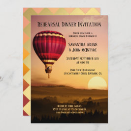 熱気の気球の日没のリハーサルの夕食の招待状 招待状