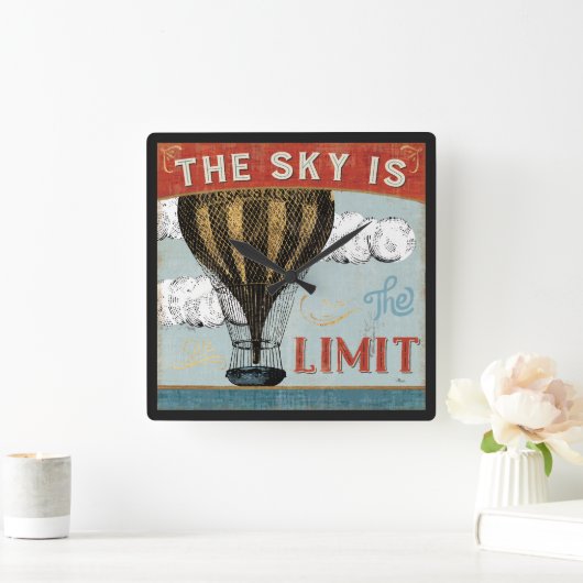 熱気の気球の空は限界の引用文です スクエア壁時計 (ホーム)