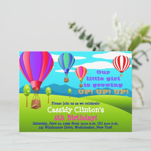 熱気の気球の第6誕生日のパーティの招待状 招待状 (スタンド正面)