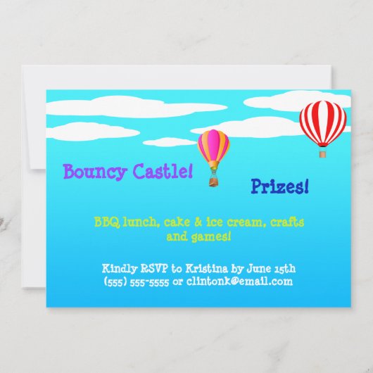 熱気の気球の第6誕生日のパーティの招待状 招待状 (裏面)