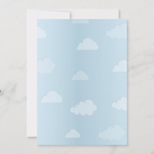 熱気の気球の誕生会のミントのピンクの雲 招待状 (裏面)